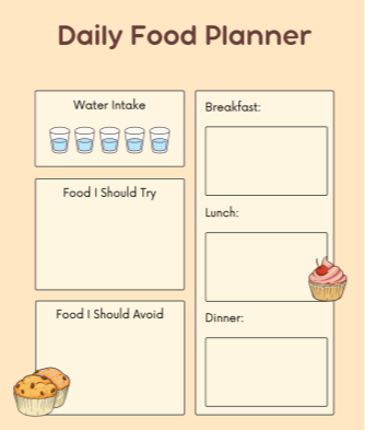 A food planner with a cupcake and a muffin

Description automatically generated